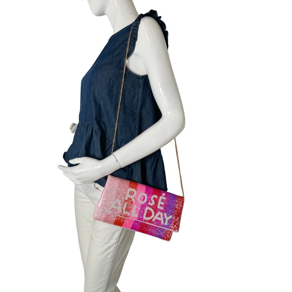 Rose All Day Beaded Clutch / Crossbody Purse shades of Pink new night out bag
